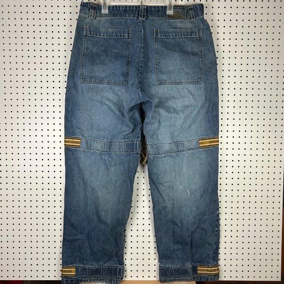 Girbuad Baggy Shuttle Tape Jeans 40x34 RARE Hip Hop 90s Blue Gold Tupac Distress - Picture 4 of 9
